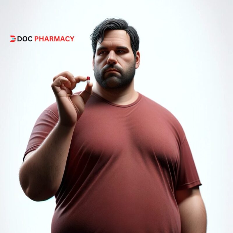 fat man with pill in his hand 2